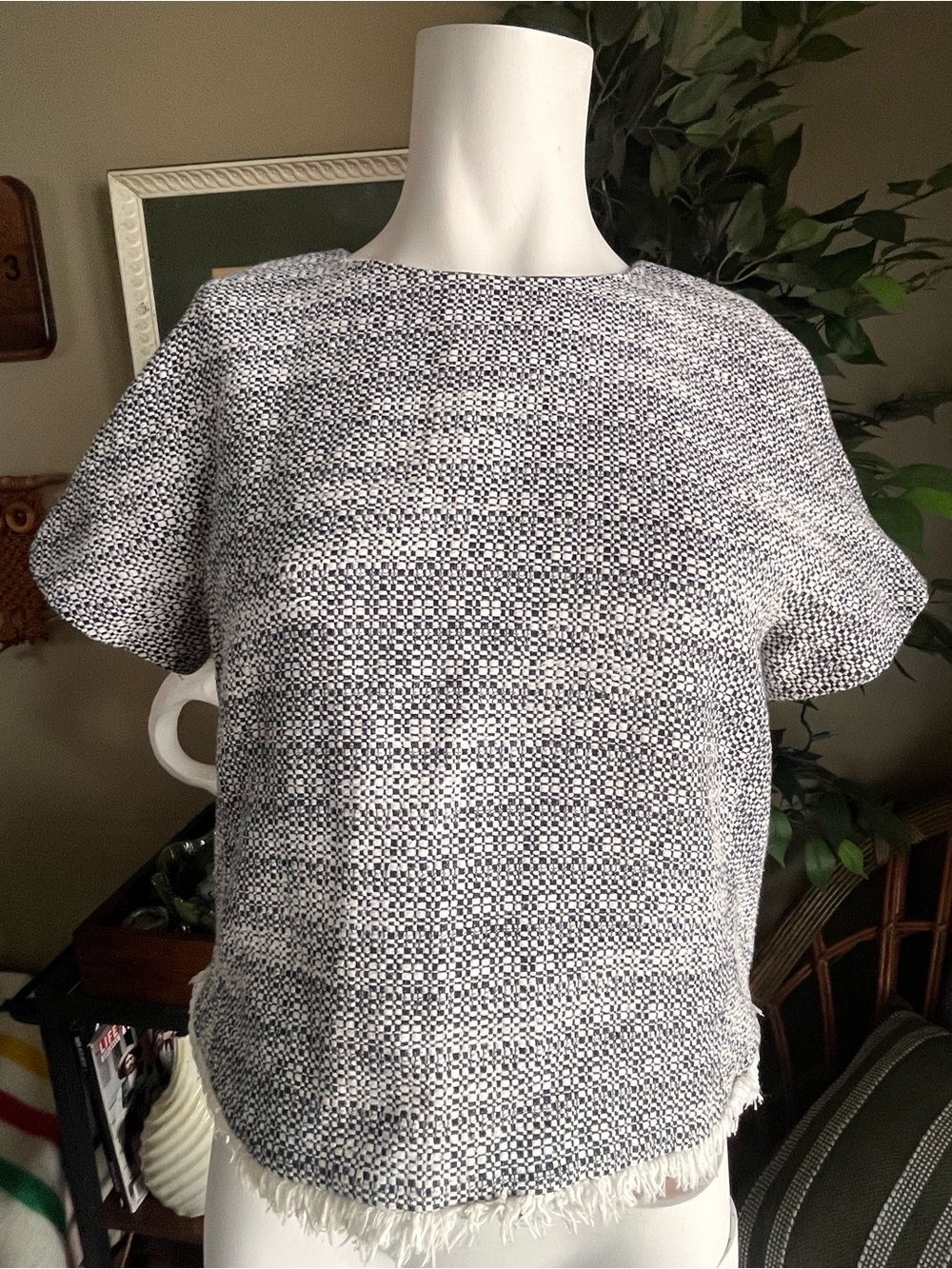 Brook Brothers Textured Black & White Short-Sleeve Top